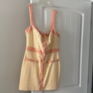 Chic Yellow and Pink Tweed Dress